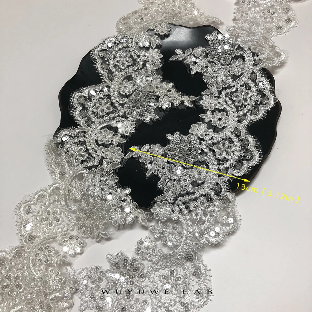 Delicate 1Yard 13cm Ivory/White Cording Fabric Sequins Flower Venise Venice Mesh Lace Trim Applique Sewing Craft for Wedding Dec | Дом и сад