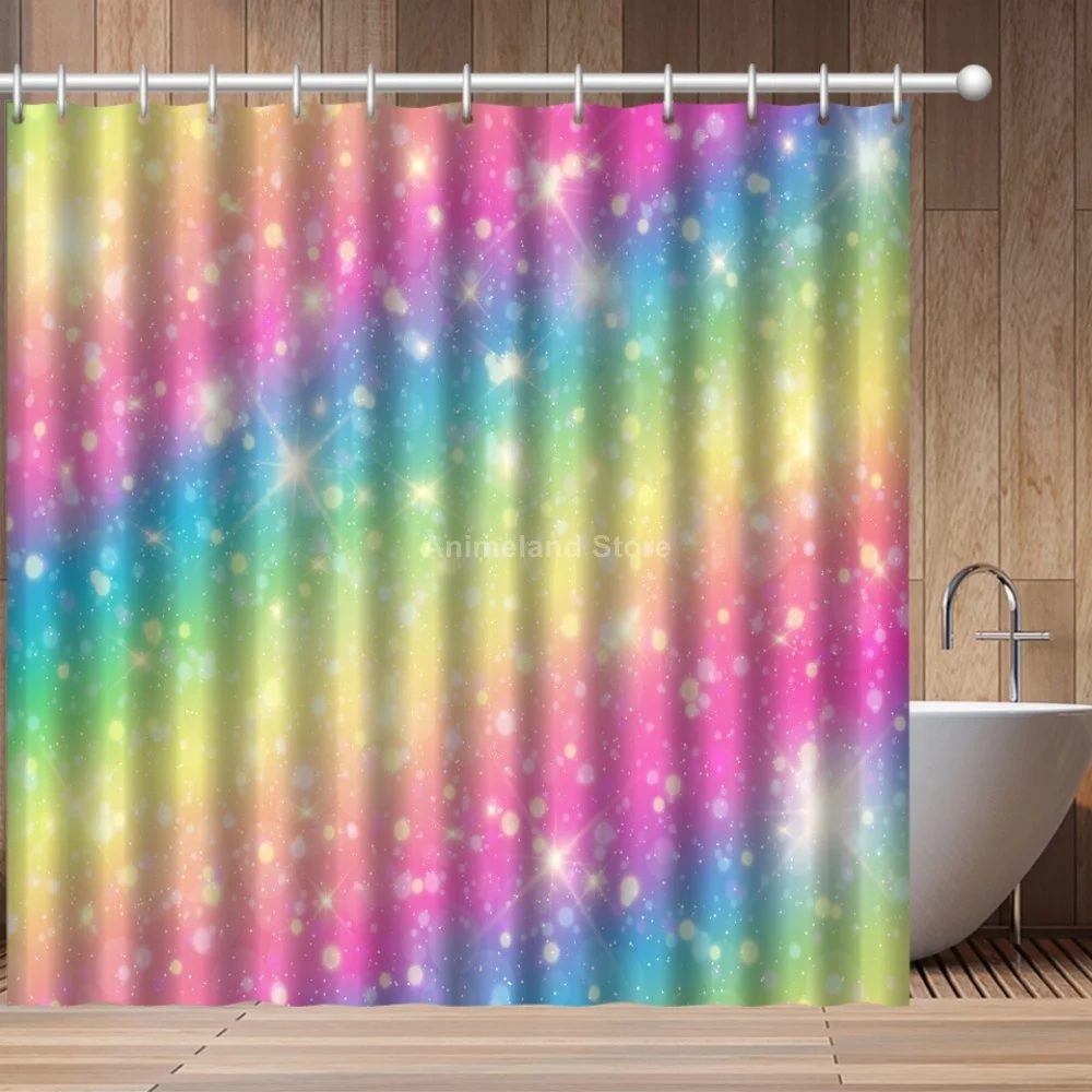 

Shiny Colorful Rainbow 3D Printed Fashion Shower Curtain Bathroom Set With Waterproof Hook Bath Curtain Cartoon Kids African Fun
