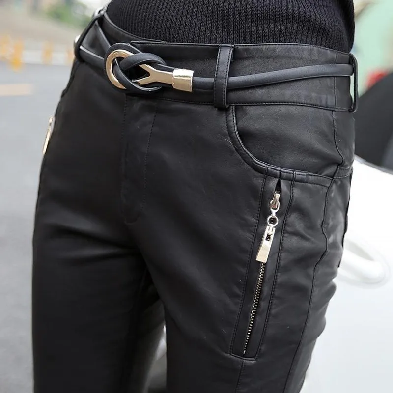 Новые осенние женские облегающие брюки из искусственной кожи обтягивающие