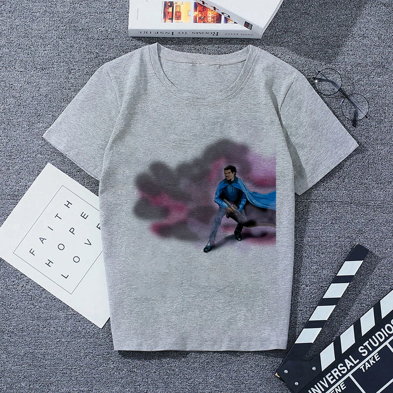 626549 Футболка с принтом серая Повседневная Уличная мода футболки |