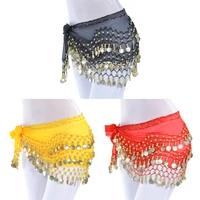 waist chain women belly dance hip scarf costumes three layers belt skirt with gold coins adult dance wavy line wear