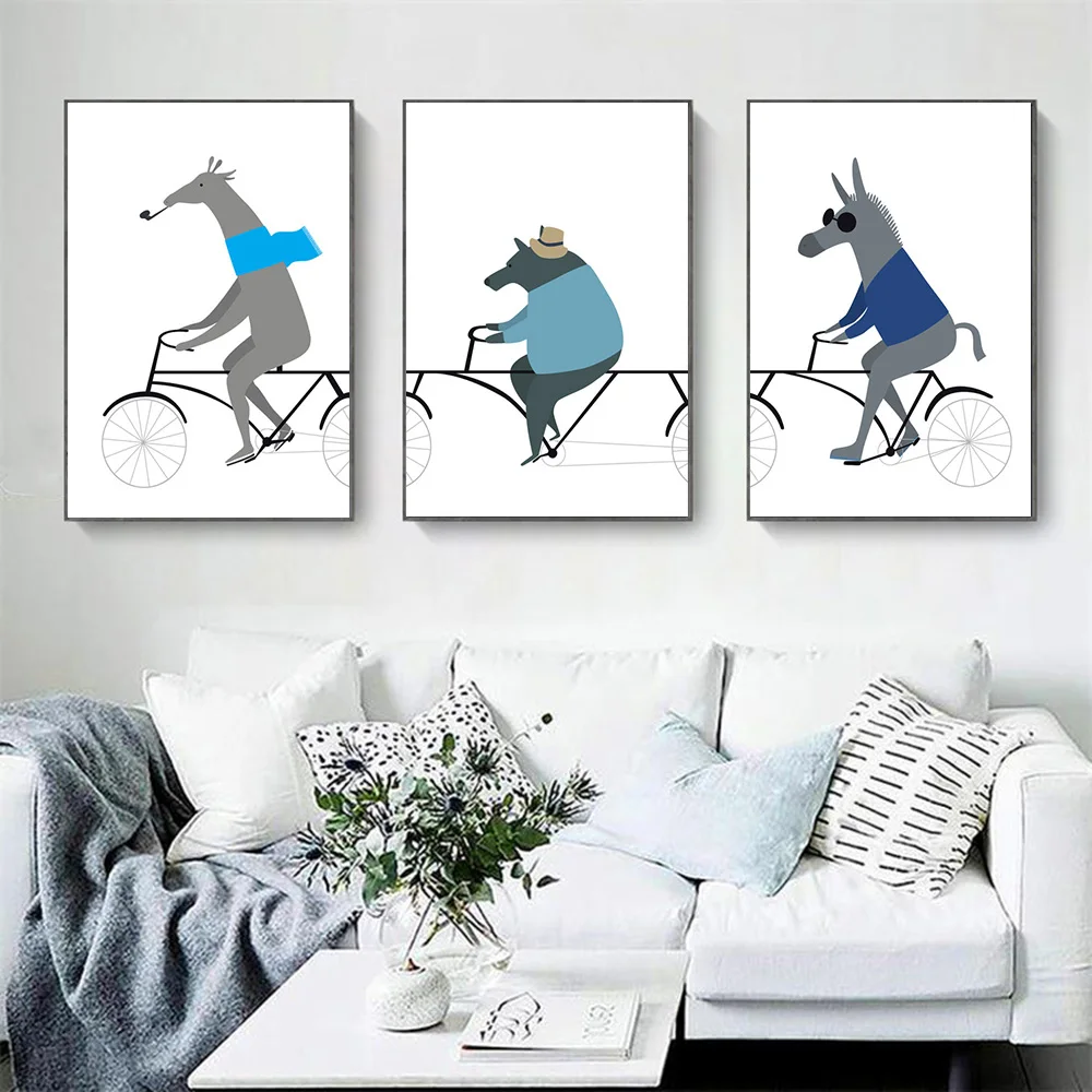 Абстрактная Картина на холсте с животными из мультфильмов для езды на велосипеде, современные настенные художественные Hd-плакаты и принты, ...