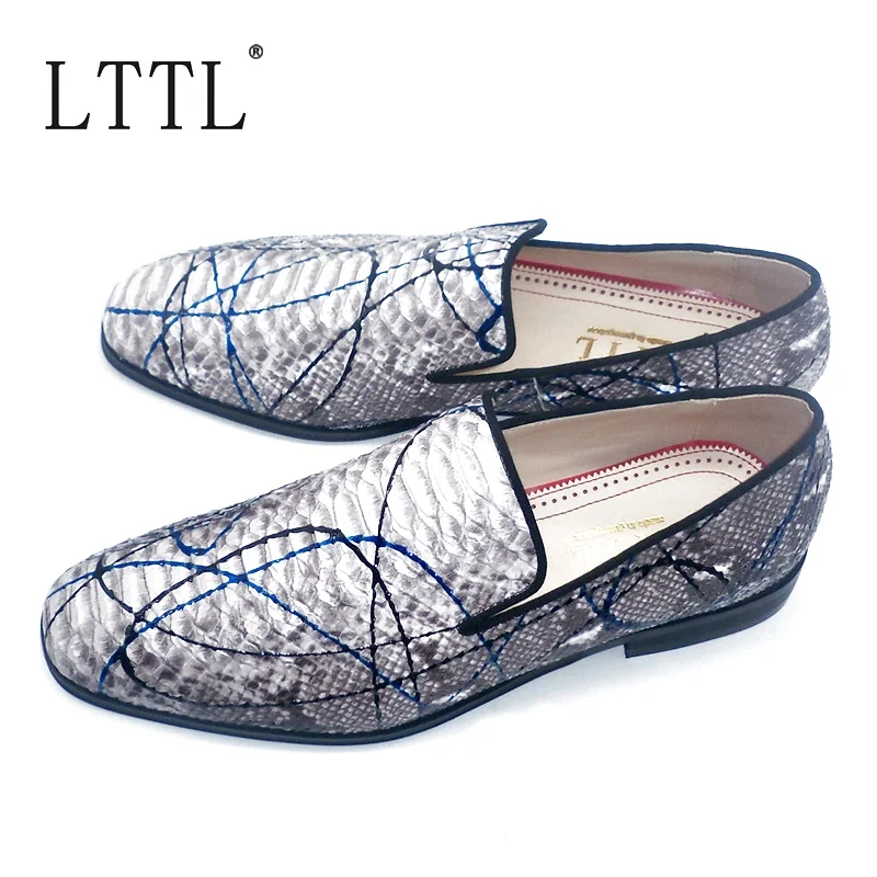 LTTL Новое поступление ручной работы серые змеиные граффити узор Лоферы Роскошные