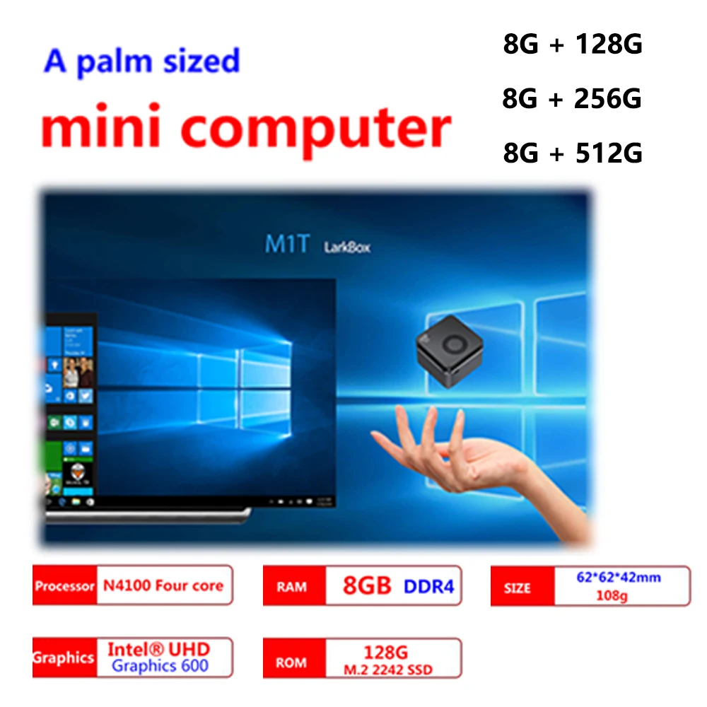 

Portable Mini PC Intel Celeron KB1 Quad Cores 8GB +256GB Windows 10 2.4G/5G Dual BandHDMI 2.0 2* Wtih Laptops