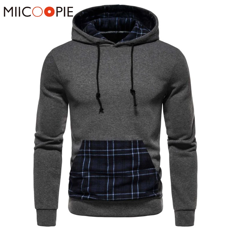 

Autumn Patchwork Plaid Hoodie Men Classic Long Sleeved Joggers Mens Pullover Sweatshirts Outwear Casual Pocket Hooded Sportwear