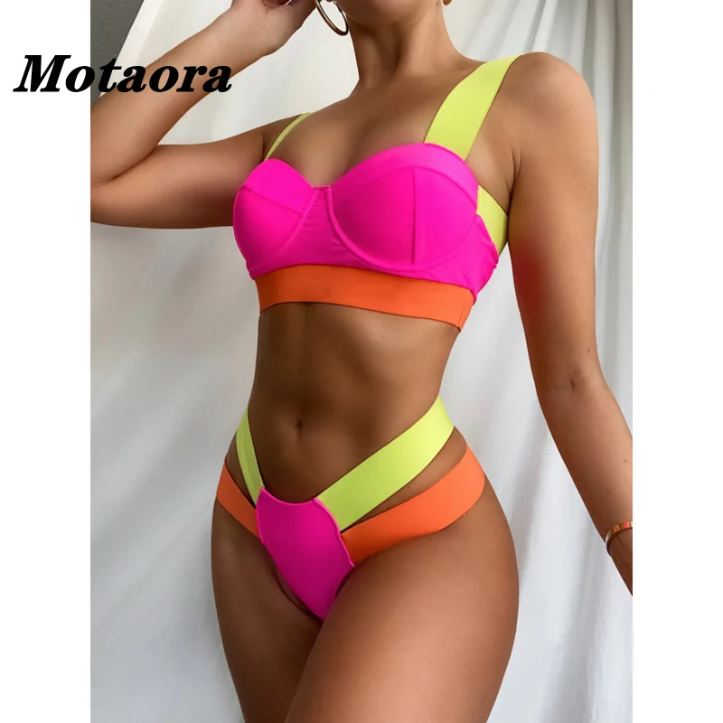 

New Splicing Bathing Suits Patchwork Color Bikini Set Sexy High Cut Swimsuit Women High Quality Biquini Push Up Swimwear Biquini