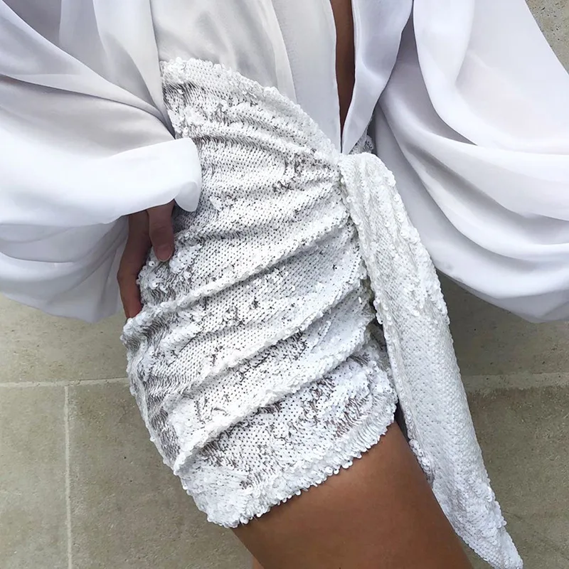 

POGMNGAT пикантные женские юбки с высокой талией, юбка с блестками, белая плиссированная юбка, Клубные Модные женские юбки 2020, короткие юбки для ...