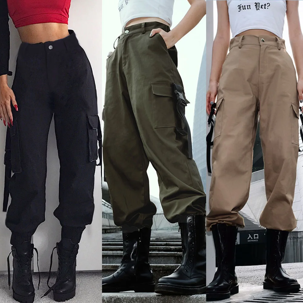 

Fashion Women Stretch Cargo Trousers Pocket Long Pants Sports Joggers Bottoms