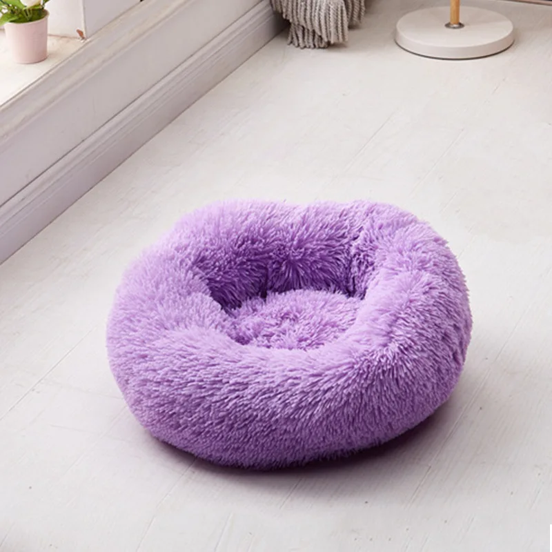 purple HEYPET длинный Плюшевый игровой комплекс для кошек Кровать дом мягкий Круглые Солнцезащитные очки «Зимняя постельная Подушка для домашнего животного собаки коврики для маленьких собак и кошек Теплый Собака Щенок питомник 50/60/70 см - Цвет: purple