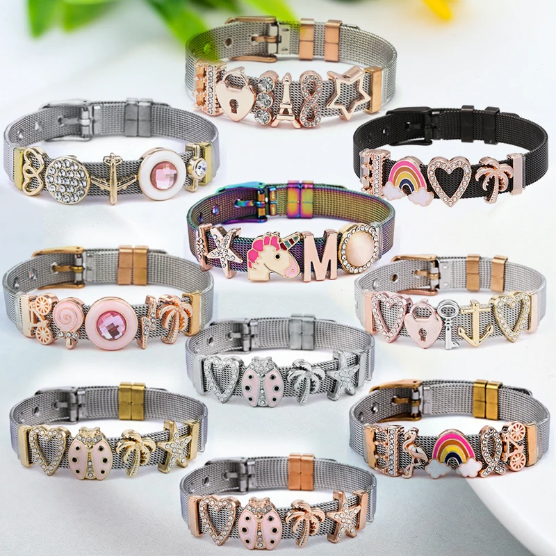 Модный браслет из нержавеющей стали цвета розового золота с сеткой золотой