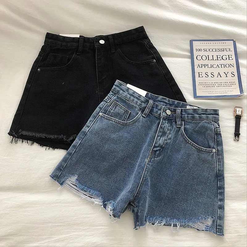 

Необычные индивидуальные рваные джинсы с необработанным краем Ранняя весна Новинка универсальные широкие шорты А-силуэта с высокой талией...