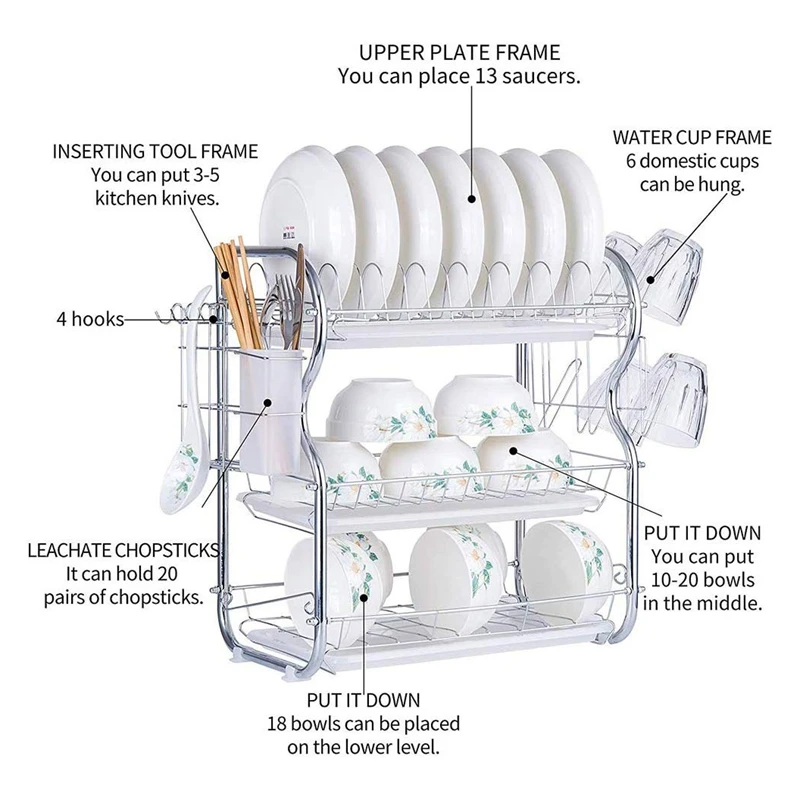 3 уровневая Подставка сушилка для посуды тарелка чашка столовые приборы