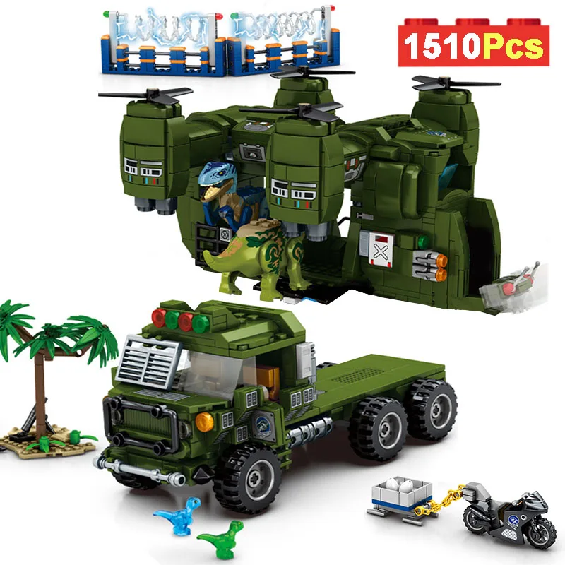 

Jurassic Brontosaurus Dinosaur Transport Truck World Park Model Building Blocks T Rex Helicopter Figures Bricks Toys Kids Gifts