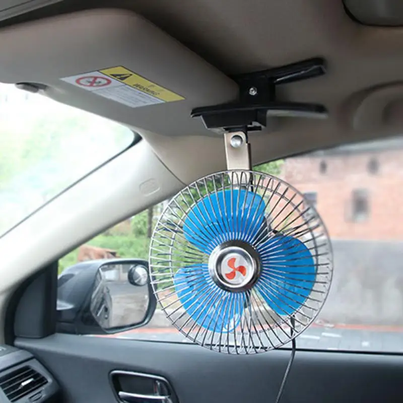 12V Mini Electric Car Fan Cooling Low Noise Summer Car Air Conditioner Fan Portable Vehicle Truck Auto Oscillating Cooling Fan