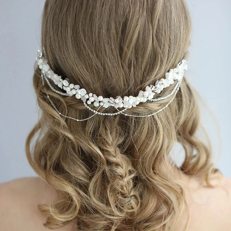 Роскошный жемчуг лба свадебный головной убор Корона Boho Свадебное украшение для волос с зажимы свадебное украшение вечерние для выпускного на волосы ювелирные изделия для невесты, украшения