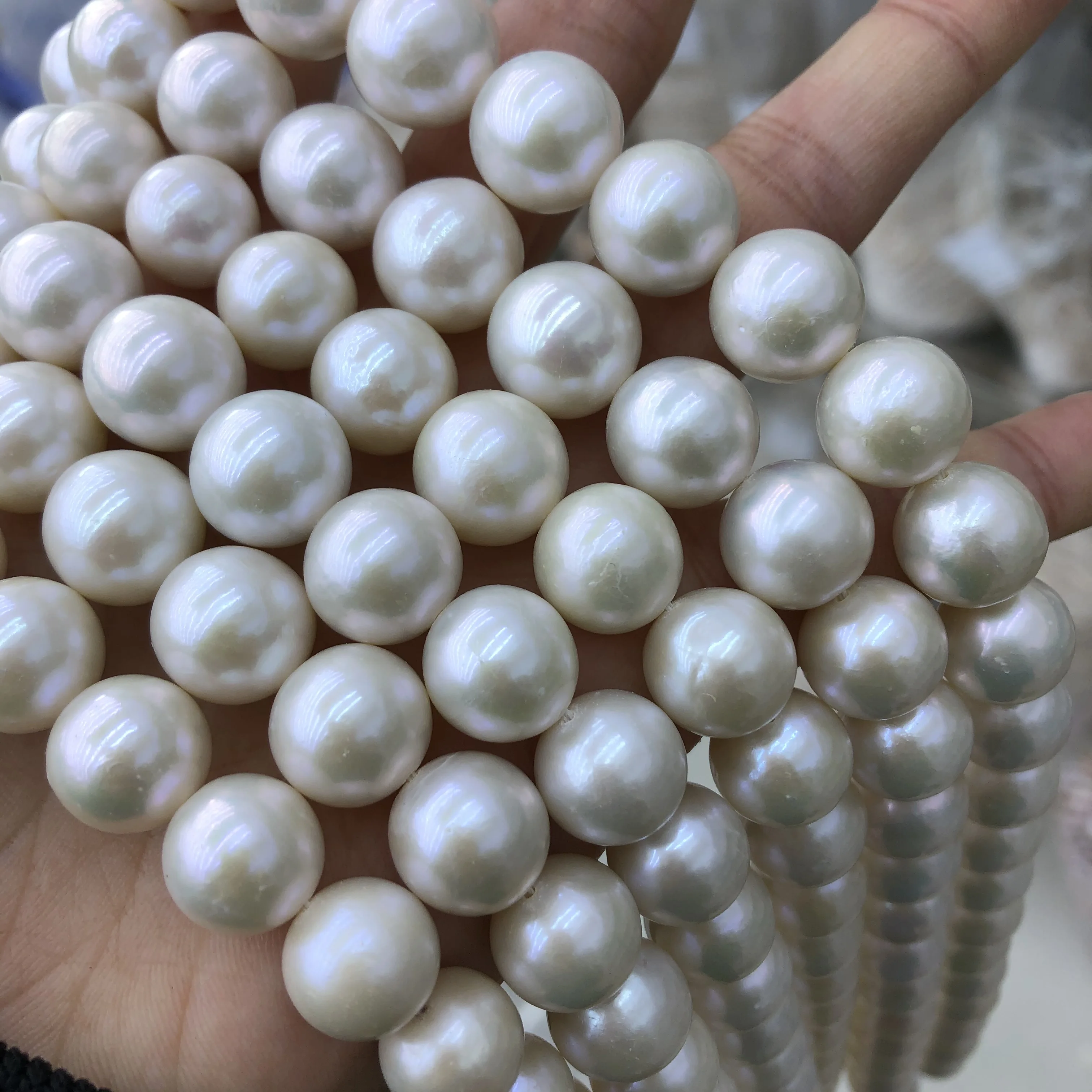 

11-13mm Super Big Size White Color Edsion Loose Pearl Necklace Real Pearl Strand String 39cm Long