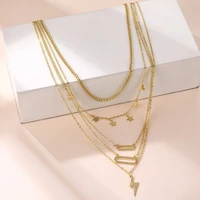 vintage multilayer crystal pendant necklace women gold and silver color lightning star geometry choker necklaces jewelry new