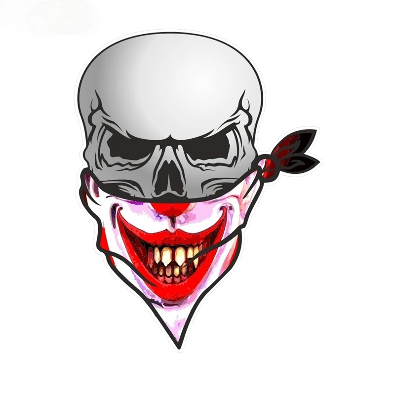 

The Funny 13cm 3D GOTHIC BIKER Pirate SKULL with Face Bandana & Creepy Smiler Horror Clown Motif External Vinyl Car Sticker