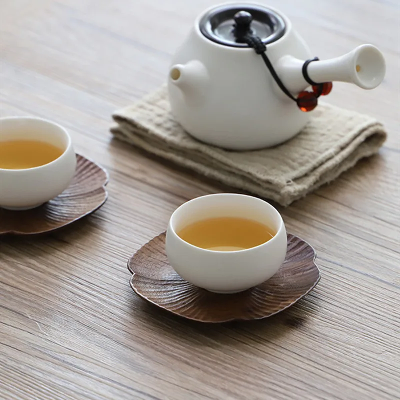 

Coffee Cup Pad Flower Shape Black Walnut Wood Coasters Heat Resistant Drink Wooden Mat Home Table Tea