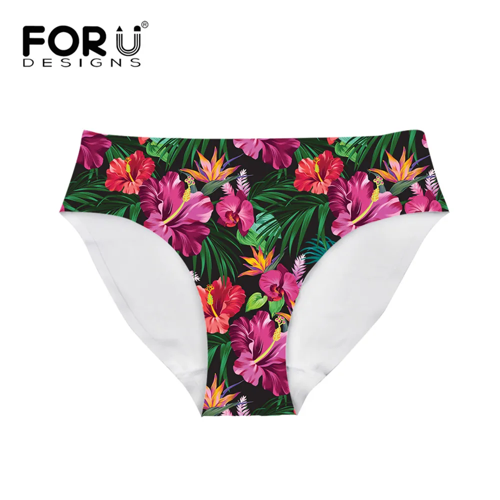 

FORUDESIGNS Hawaiian Tropical Hibiscus Flower Printing Women Traceless Pantie Girls Mid-waist Knicker Female Sexy Seamless Brief