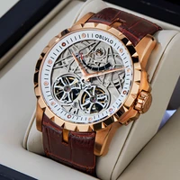 oblvlo luxury transparent hollow men skeleton automatic watches sport mechanical double flywheel calfskin leather sapphire rm e