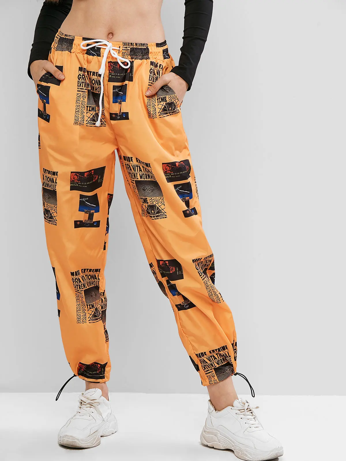 Женские брюки со средней посадкой Zaful повседневные Джоггеры сверкающим принтом