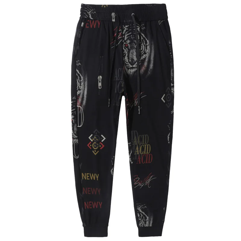

Luren 2021 Spring and Summer New Hip Hop Style Leisure Fashion Long Pants Ins Tiger Print Black Men Cusual