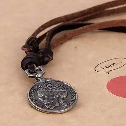 Vintage Punk Skull Long Necklace Retro Genuine Leather Chain Men Metal Rock Hiphop Coin Pendant Women Adjustable Fashion Jewelry | Украшения