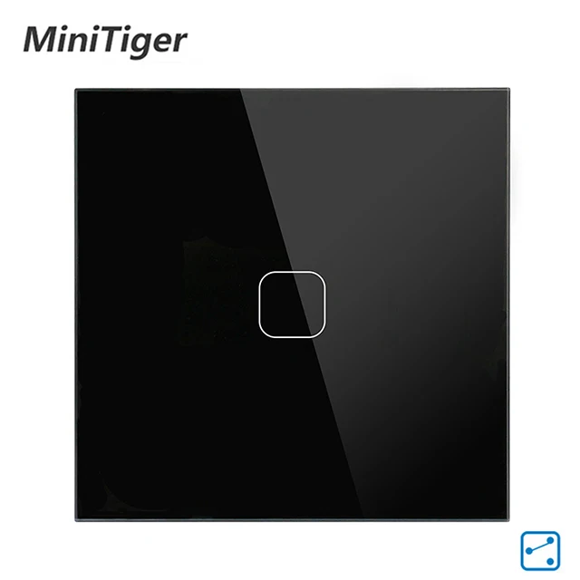 1 Gang 2 Way Black Minitiger ЕС стандартный настенный сенсорный выключатель 1 банда 2 способ управления сенсорный экран переключатель, Хрустальная стеклянная панель, 220-250 В - Цвет: 1 Gang 2 Way Black