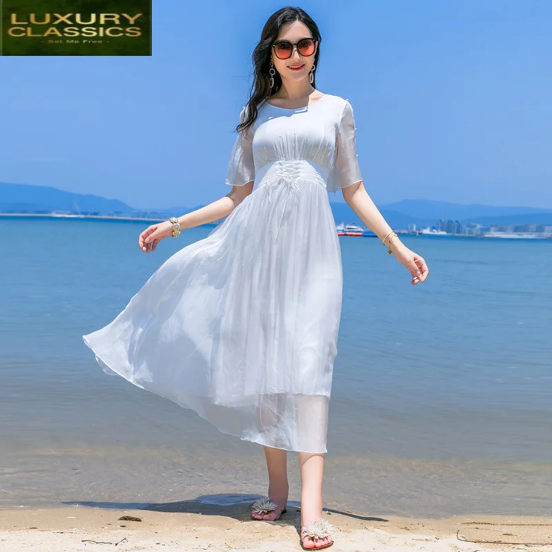 

Real Silk Dress Elegant Women Party Long Summer Dress Vintage Dresses Boho Vestidos Slim Clothes Vestidos Mujer 2021 1971