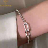 xiyanike silver color geometric square cross round bead bracelet for women creative design fashion hand jewelry party