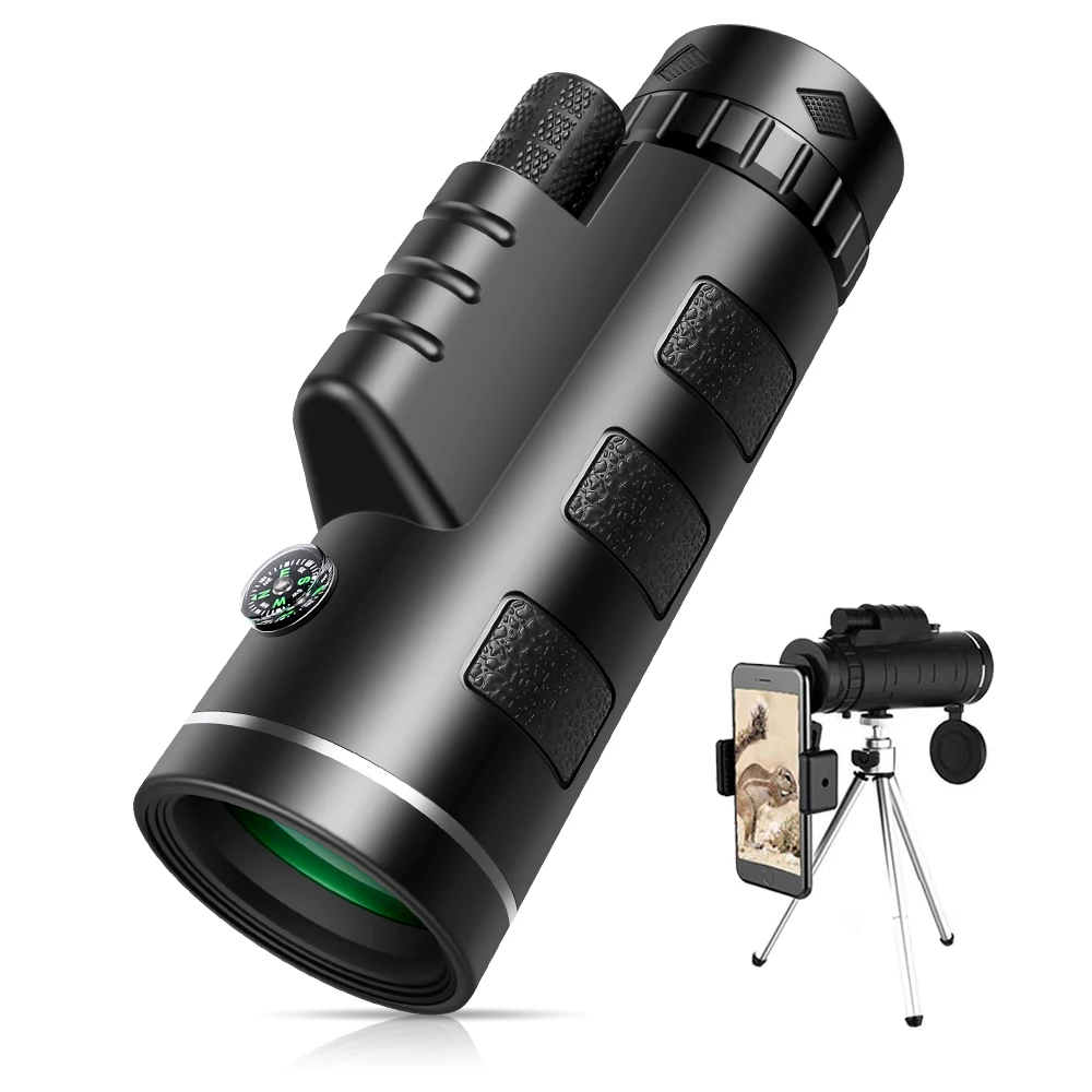 40X60 Monocular Telescope HD Zoom Monocular Binoculars with Smartphone Holde&Tripod FMC BAK4 Lens Pocket Telescope for Hunting