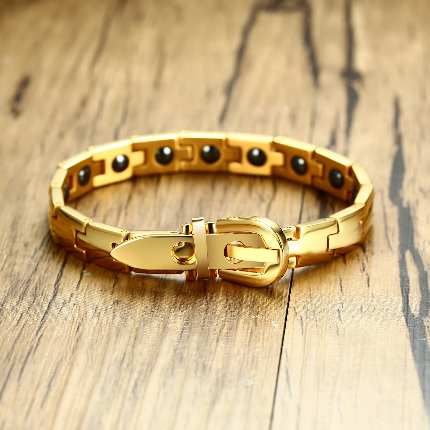 

Unique Gold color adjustable stainless steel fashion jewelry magnetic men and women bracelets
