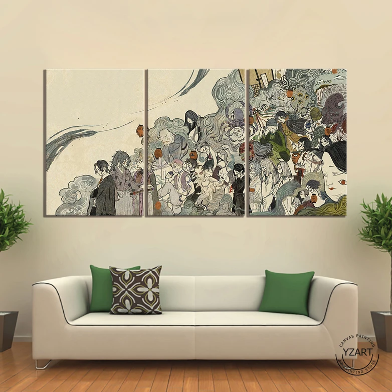 

Аниме-постер в стиле Hokusai Kimetsu No Yaiba, художественный Рисунок в виде комиксов, настенная живопись для декора гостиной, 3 шт.