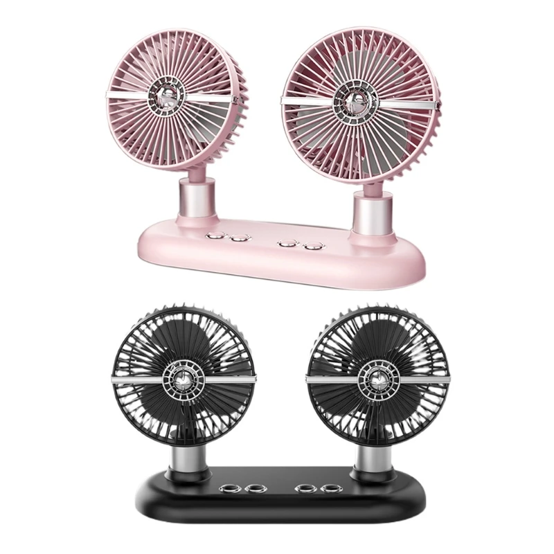 

Portable Car Fan Adjustable Dual Head 3 Speeds Strong Wind 90° Rotatable Auto Cooling Desk Fan for SUV Truck Dashboard