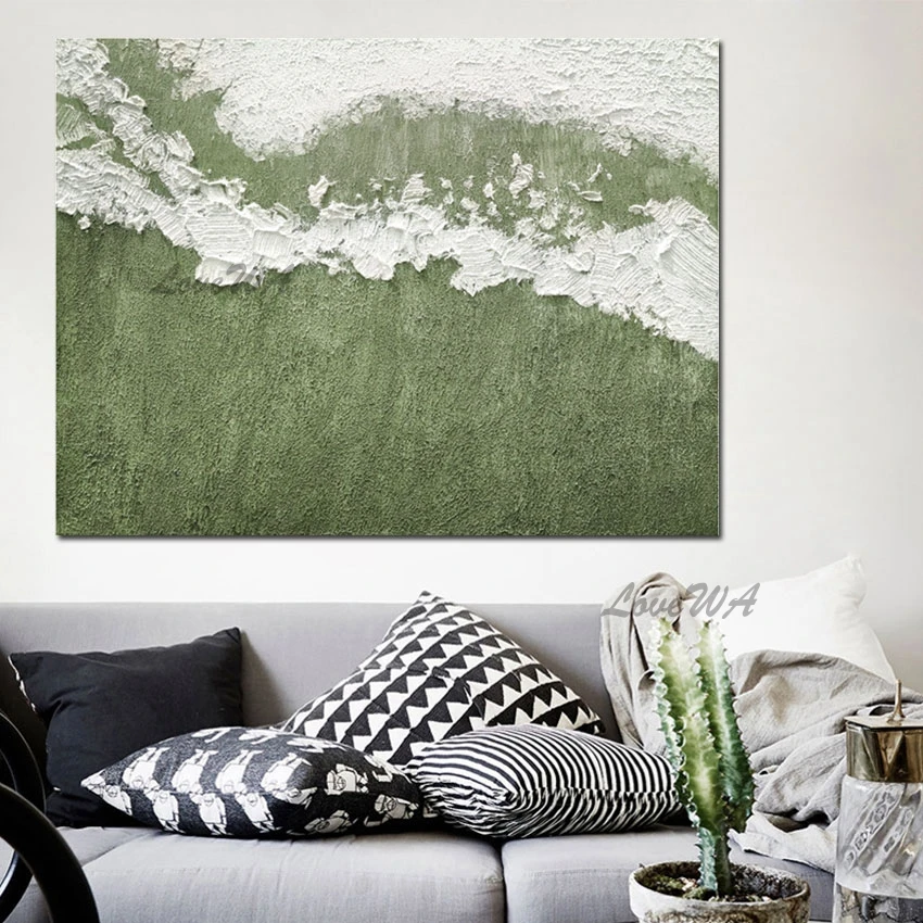 Новое поступление Современная зеленая простая абстрактная живопись холст