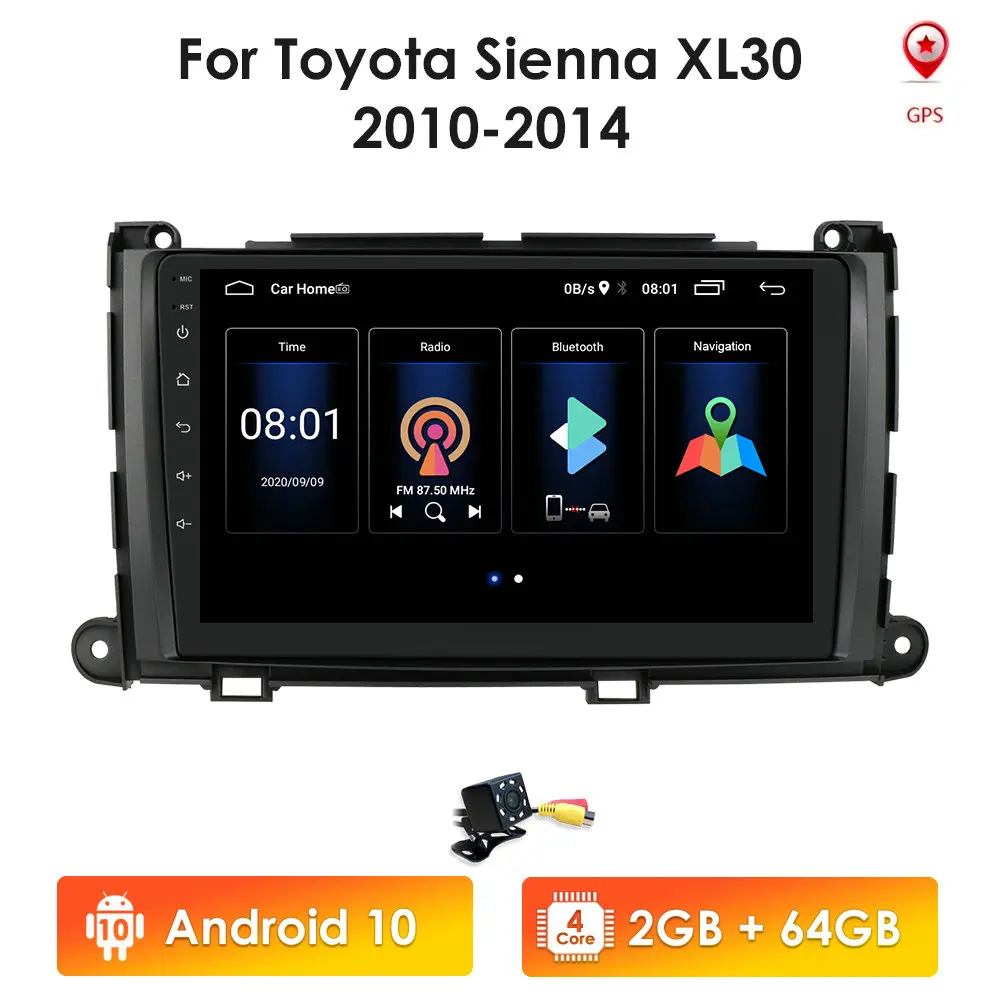 Автомобильный стереоплеер 9 дюймов Android 10 2 ГБ + 32 GPS для Toyota Sienna 2010 2014 радио