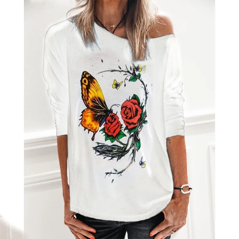 Летняя женская футболка с длинным рукавом модная Свободная Повседневная рубашка