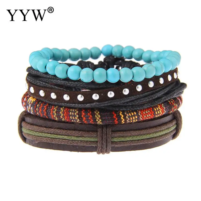 Ретро металлические кожаные браслеты наборы мужских и женских ювелирных изделий