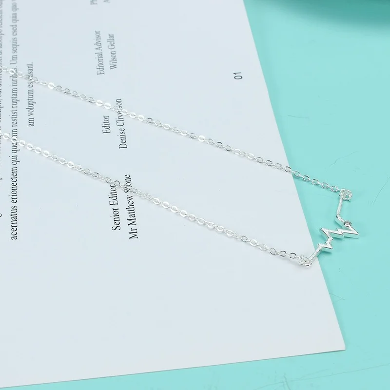 

POPACC 925 Sterling Silver Korean Irregular Heartbeat Heart Wave Chic Scrub Necklaces For Women Valentine's Gift