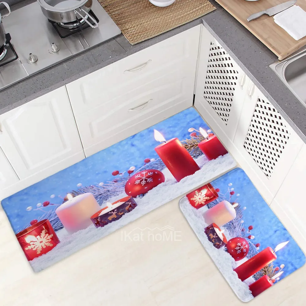 

Christmas Kitchen Mat Entrance Doormat Living Room Bedroom Hallway Decorations Floor Carpet Wood Grain Bathroom Non-Slip Rugs