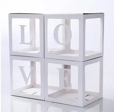 white LOVE box 4 шт./компл., прозрачная коробка, латексный шар, детские блоки любви для мальчиков и девочек, детский душ, Свадебный день рождения, декоративный фон - Цвет: white LOVE box
