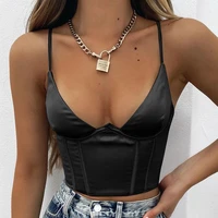 satin halter corset top women cropped feminino sexy hot girl backless white black summer clothing streetwear bustier camisole