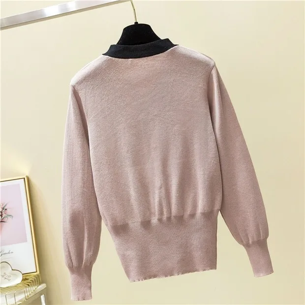 2020 весенний вязаный свитер с воротником-бабочкой женский бантом и длинным