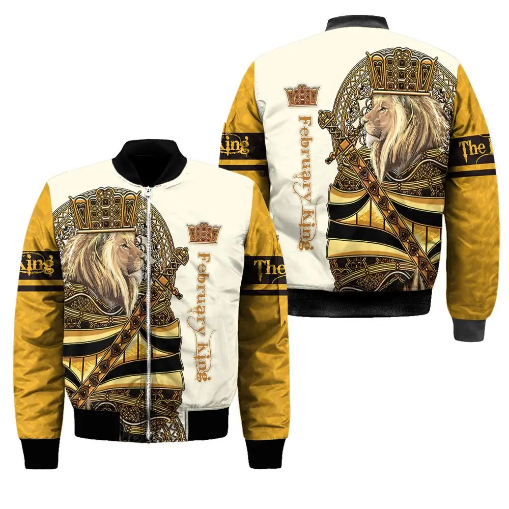 Custom name King Lion Bomber Jackets 3D Printed Flight Jacket Women For Men winter autumn warm zipper coat Choose your month 03