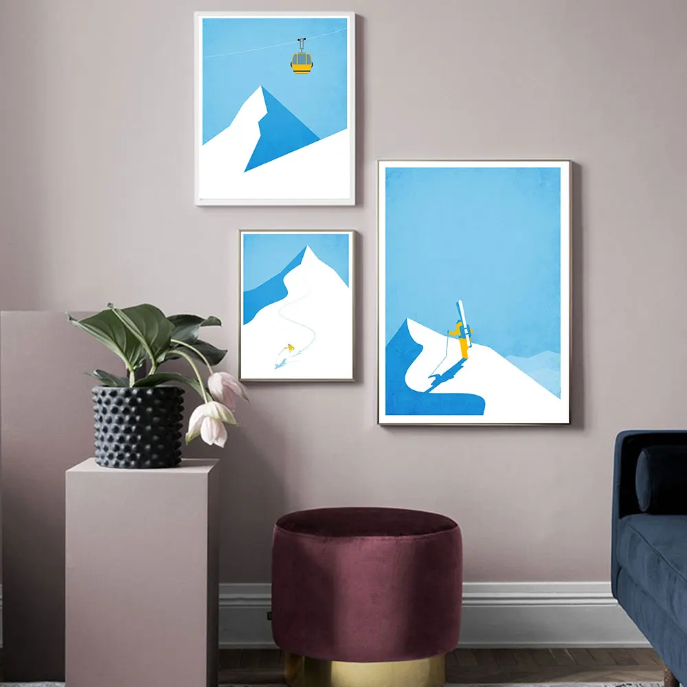 Картина на холсте лыжи Vintag плакат Настенная картина в скандинавском стиле для