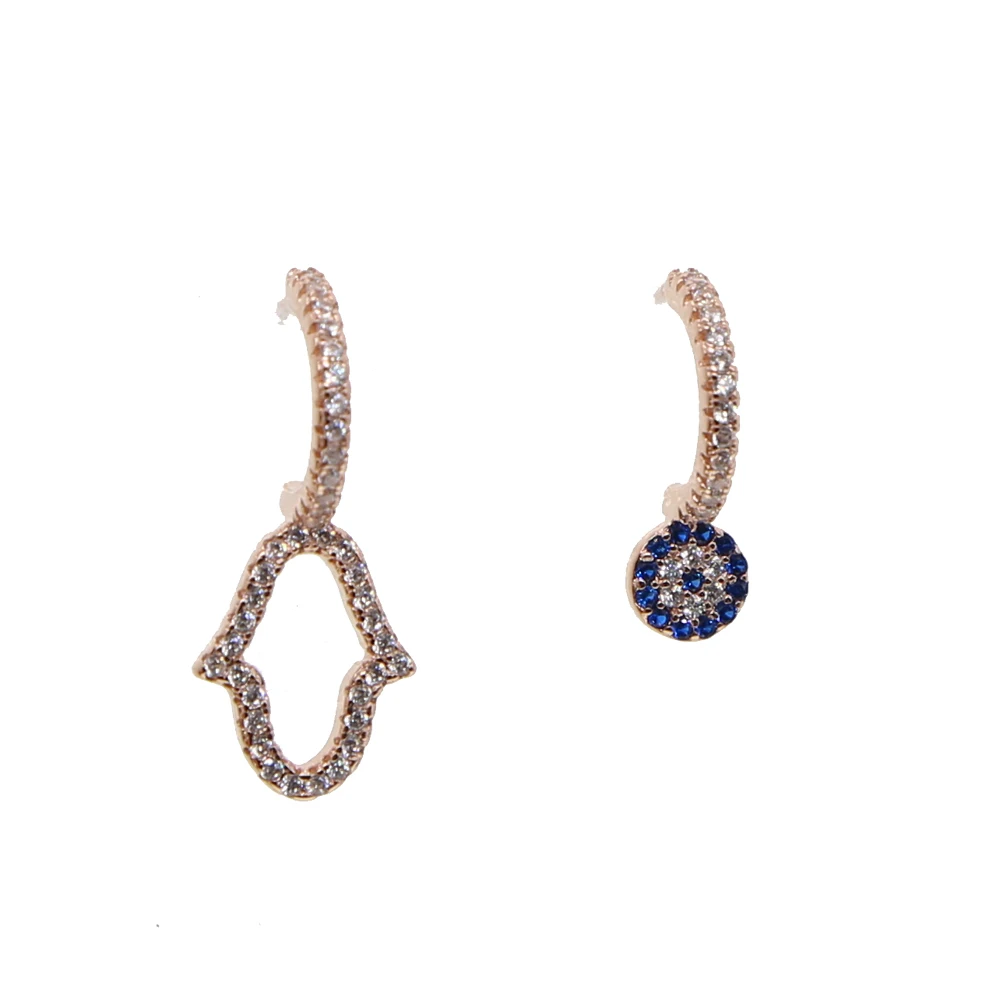 Новый тонкий Турецкий Дурной глаз хамса для рук асимметричные серьги Femme Стразы cz