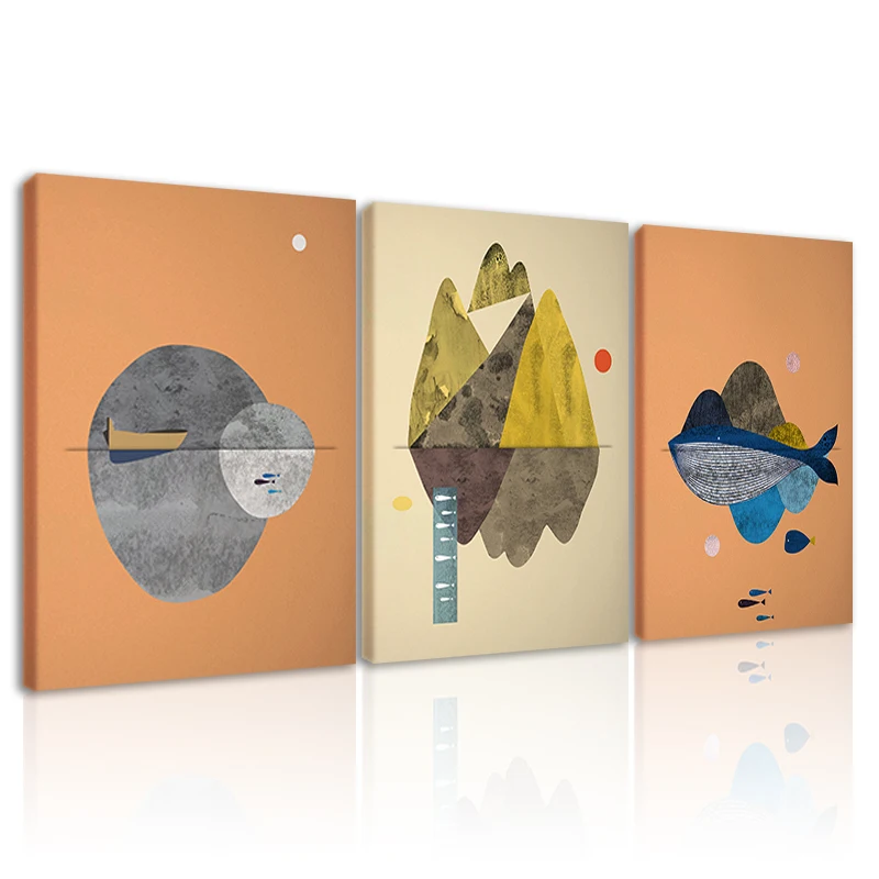 

Ready To Hang Framed Canvas Painting for Living Room Poster Print Whale Ocean Wall Art Mountain Decoration Picture Home Decor