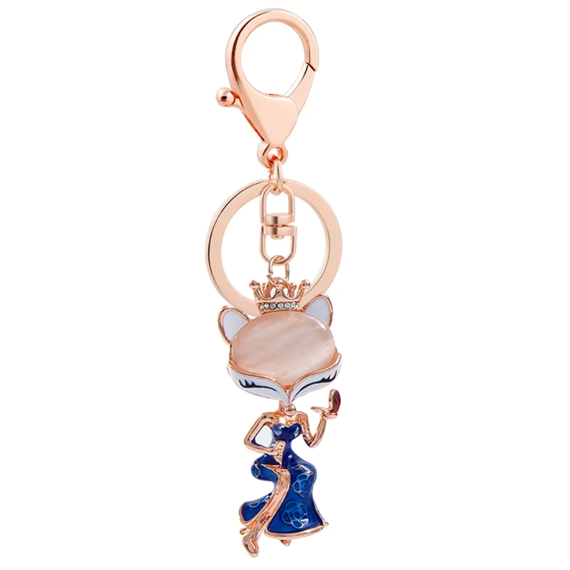 

WSND Cute Foxes Keychain Crown Queen Animal Shape Key Rings Chain Bag Jewelry Charm Pendant Purse Bag Key Chains