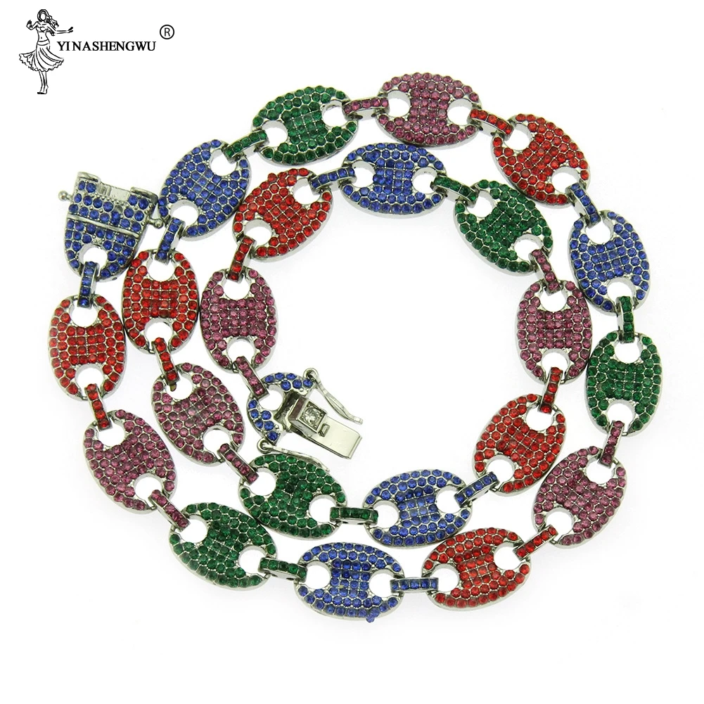 Ожерелье Стразы в стиле хип хоп с фианитами многоцветное ожерелье из сплава